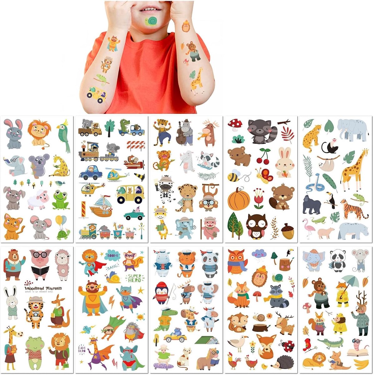 Tijdelijke Tattoos voor Kinderen Waterdicht Kleurrijk Cartoon Zoo Giraffe Bos Kleine Tijger Schattige Nep Tattoo Stickers