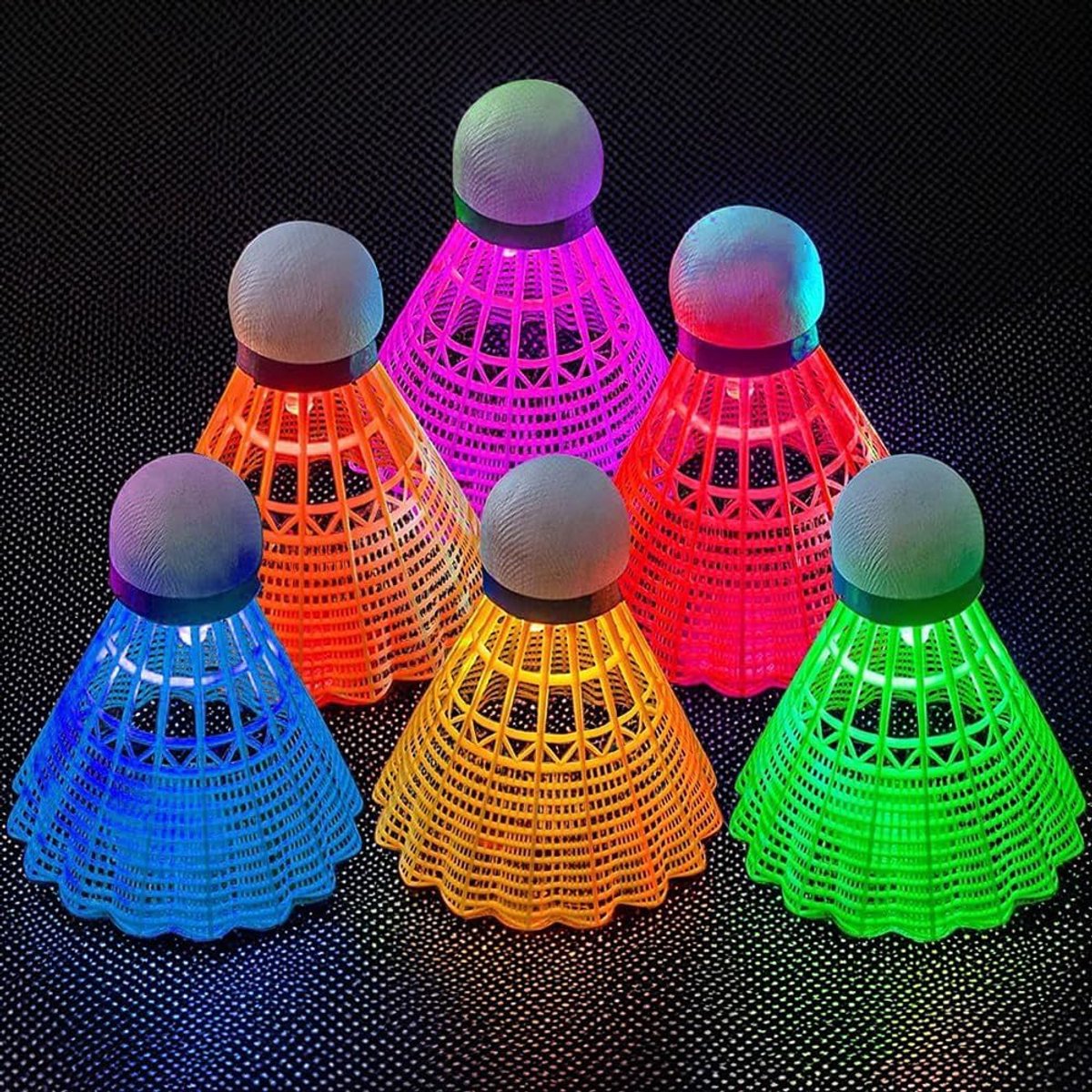 6 stuks badmintonballen, led-nylon badmintonballen, led-licht, lichtgevende shuttles, lichtgevende shuttles, badmintonset voor indoor outdoor sportactiviteiten