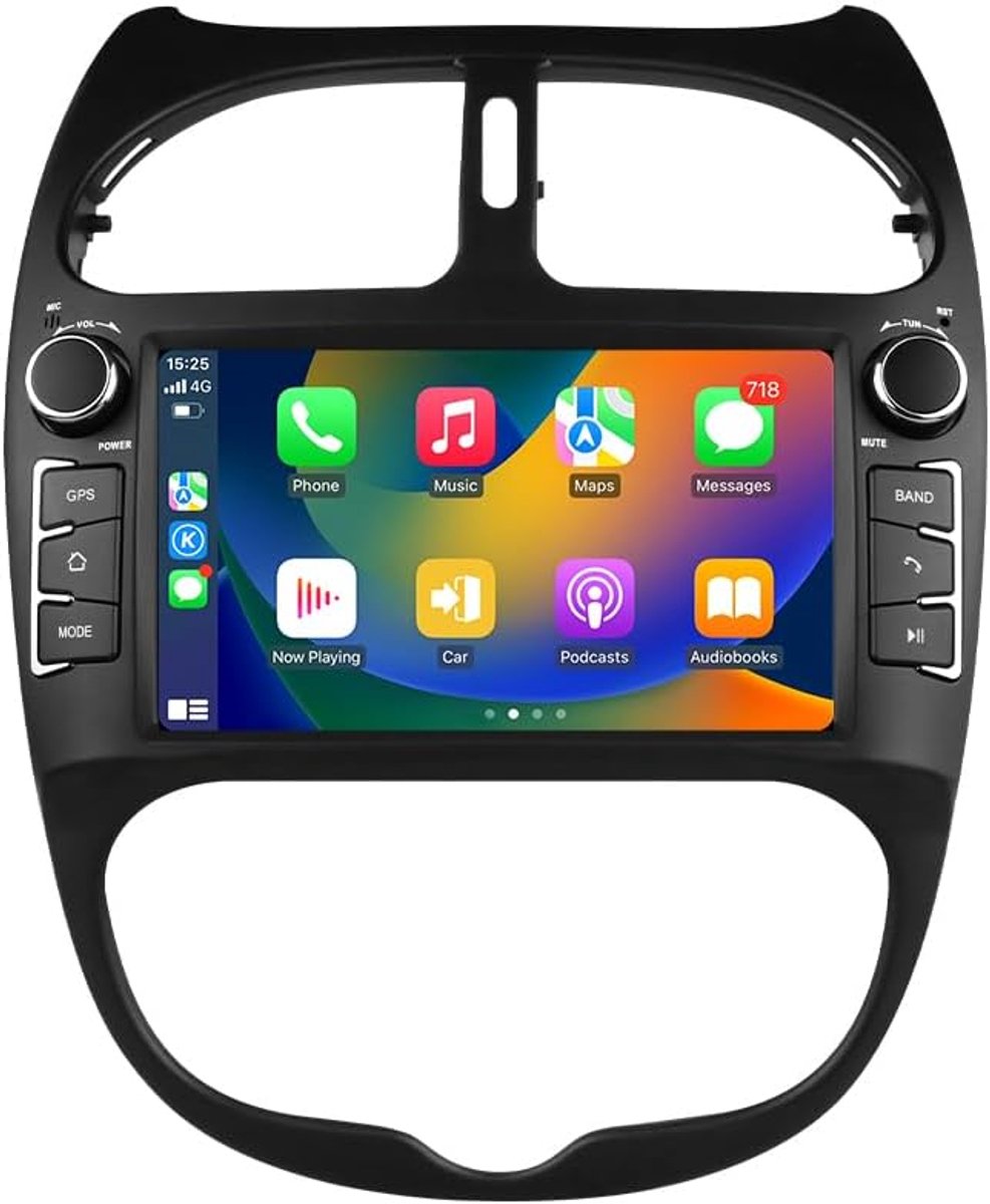 Autoradio voor Peugeot 206 206CC 206SW (2000-2008), 7 inch Android 14 touchscreen 2+32 GB GPS-navigatie met CarPlay Android Auto stuurbediening WiFi Bluetooth USB
