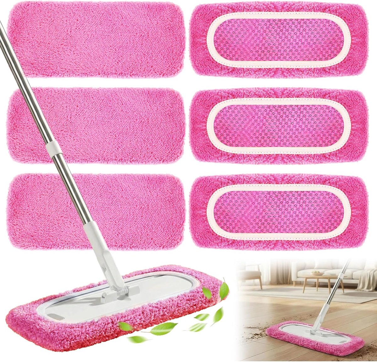 10 stuks vervangende mopdoeken voor Swiffer, roze vochtige droge vloerdoeken, microvezel dweildoeken, wasbare en herbruikbare mopkopbescherming