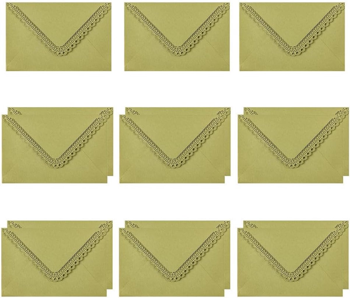 15 Stuks Enveloppen van Papier, voor Bruiloften & Feestdagen | Kantwerk met Opengewerkte Details, de Inkt Dringt Niet Door, 17 x 11,2 cm, voor Visite- & Wenskaarten (Grasgroen)