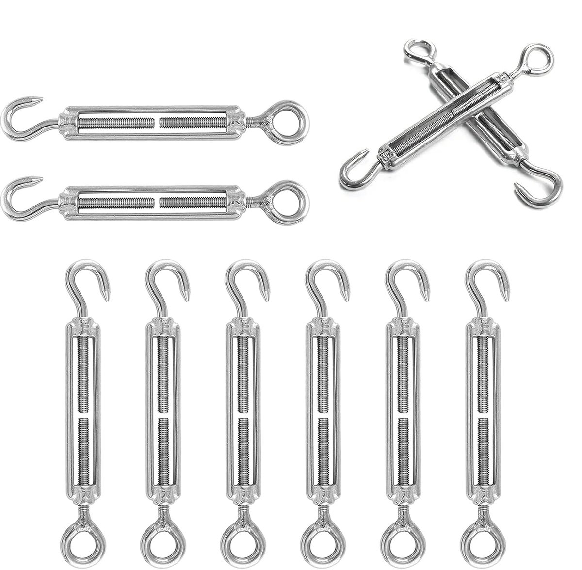 Spanwartel kabelspanner 10 stuks, M4 draaiknopen roestvrij staal, 304 roestvrij staal verstelbare draaihaken OC, spanhaken voor tuinhek, zonnezeilen, doe-het-zelf, zilver