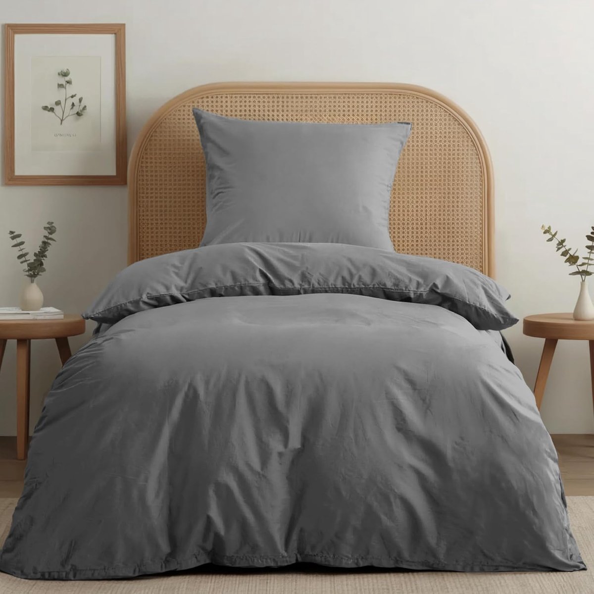 Bedset 135x200 Katoen Percale - Antraciet - Dekbedovertrek 135x200 en Kussensloop 80x80 cm