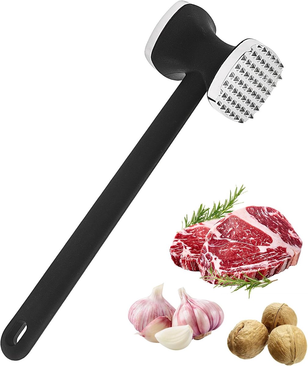 Vleesmalser hamer, premium keuken vleeshamer biefstuk hamer dubbelzijdige metalen vleesmalser hamer voor biefstuk, kip, gevogelte, rundvlees, gereedschap gebruikt voor keuken en barbecue