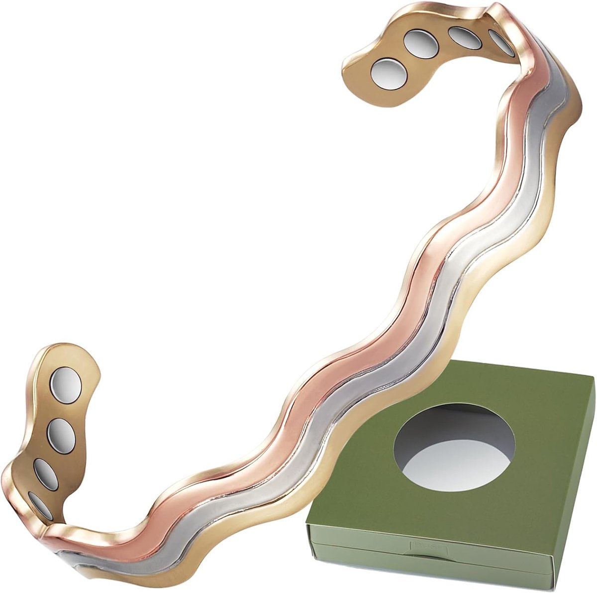 Koperen magnetische armband voor mannen, koperen manchet armband -met 8 stuks 3500Guass magneten armband met geschenkdoos (CPB-0017SGR-FBM)