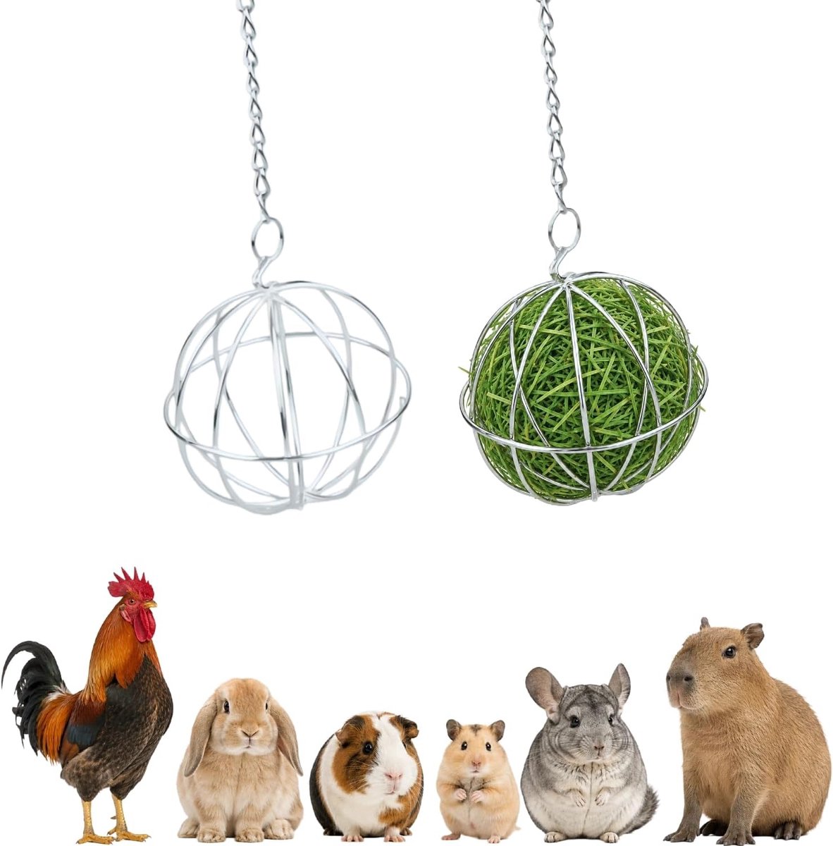 2 stuks roestvrijstalen feederbal konijnenaccessoires roestvrij staal knaagdier voederbal hooi bal om op te hangen hooi bal met hangende haak bal metalen hooibal