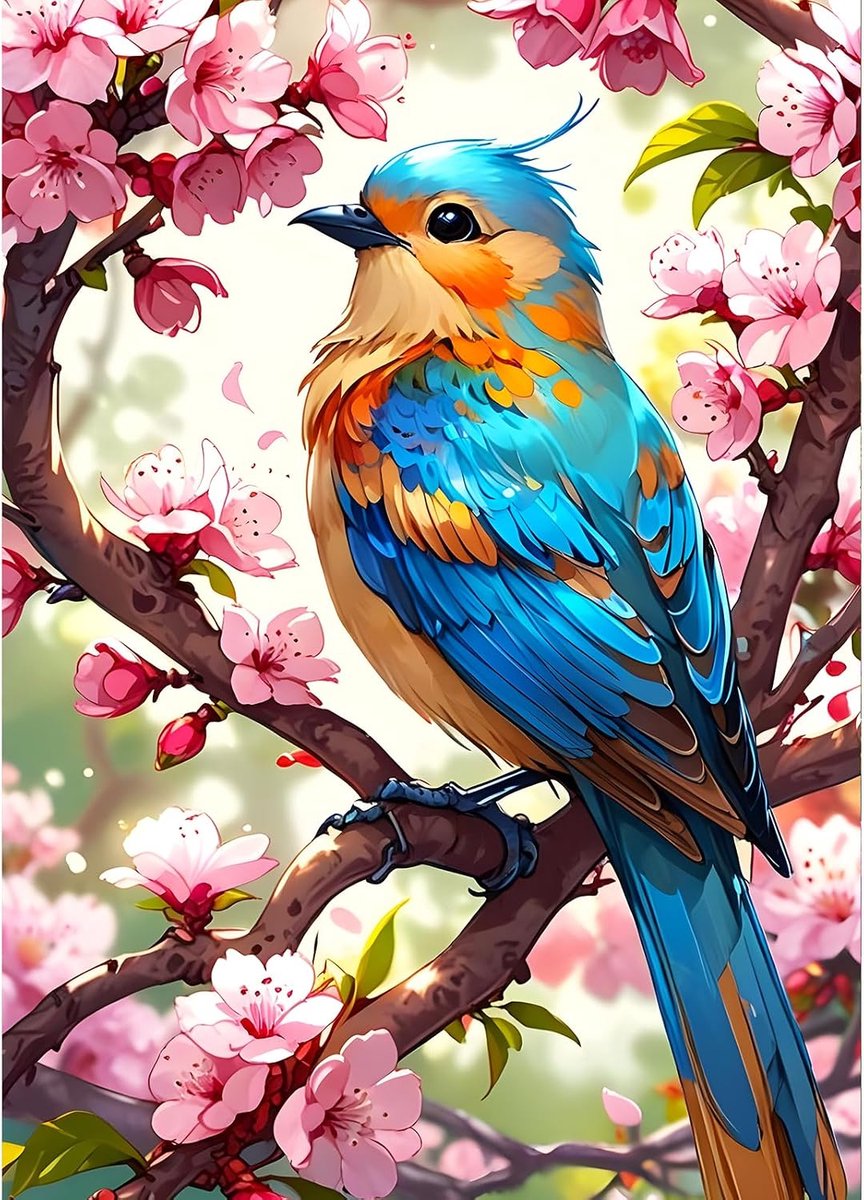 Kleurrijke vogels diamond painting kits volwassenen, 5D kersenbloesem diamant kunst foto's beginners, DIY ronde volledige boor roze bloemen diamanten kunst schilderij borduurwerk huis muur