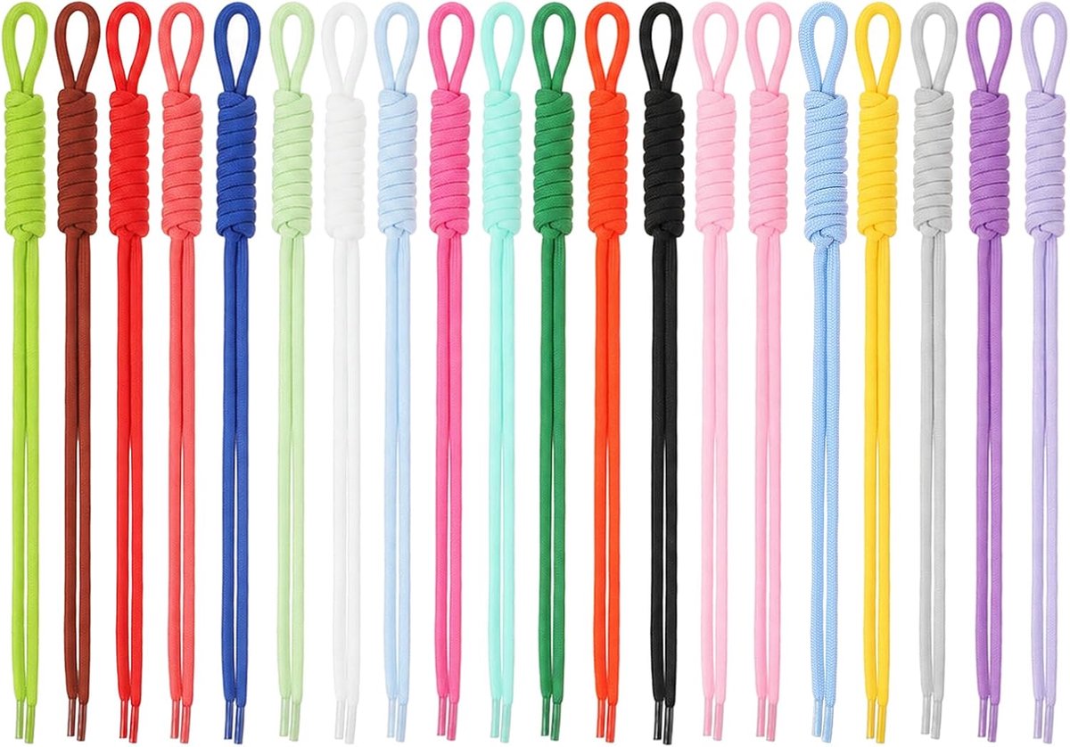 20 stuks kleurrijke paracord-sleutelhangers, gevlochten nylon paracord-sleutelhangers met knopen, accessoires voor handtassen, rugzakken en doe-het-zelf-knutselprojecten