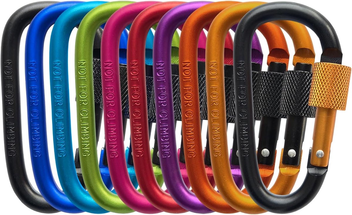 10 stuks karabijnhaken met schroefsluiting, D-ring van aluminiumlegering, cliphaak voor sleutelhangers, rugzak, kamperen, wandelen, vissen, reizen (10 kleuren)