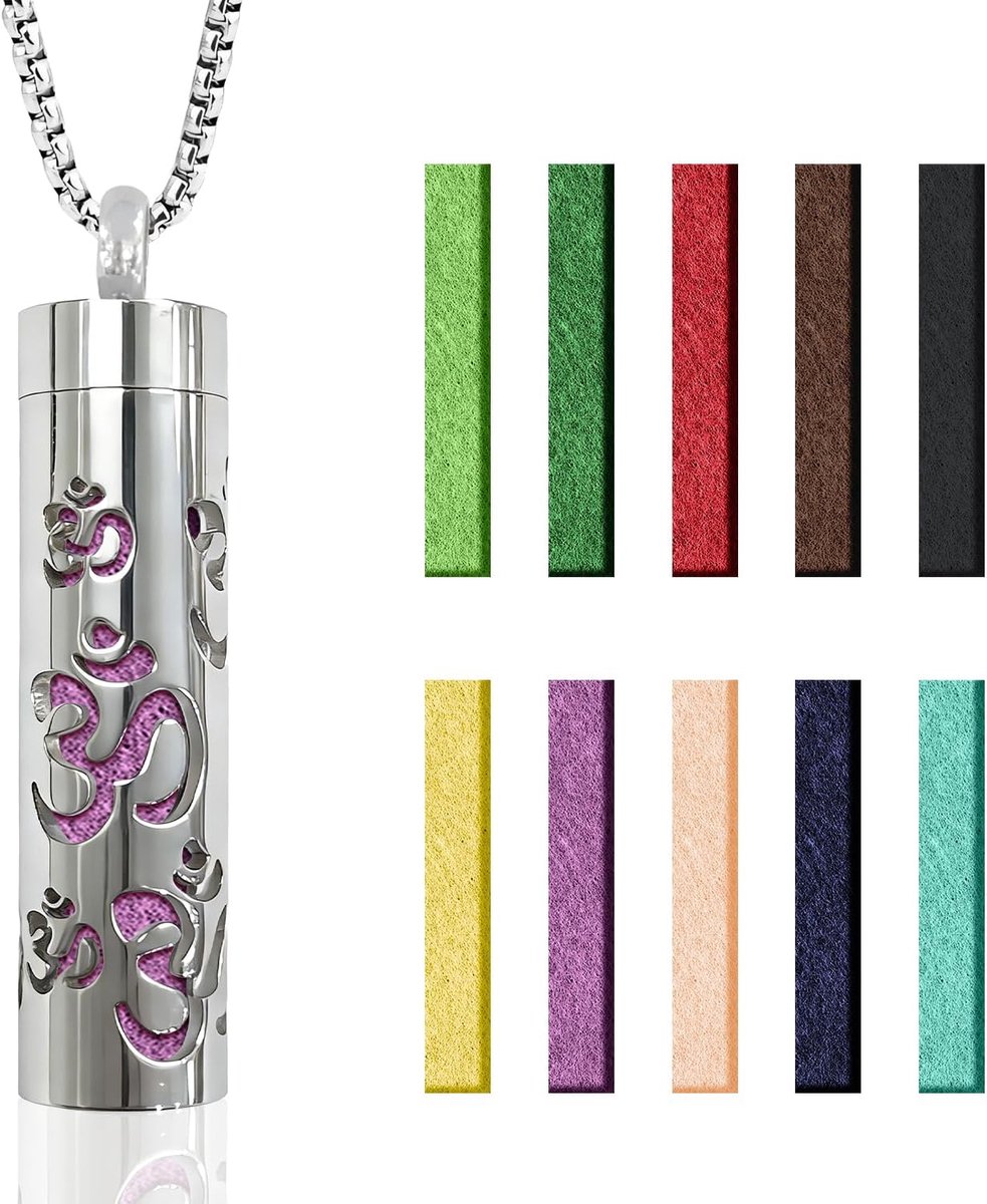 Olie Ketting, Aromatherapie Diffuser Ketting van Roestvrij Staal inclusief 10 Pads, Aroma Hanger Sieraden Cadeau voor Dames en Heren (04)