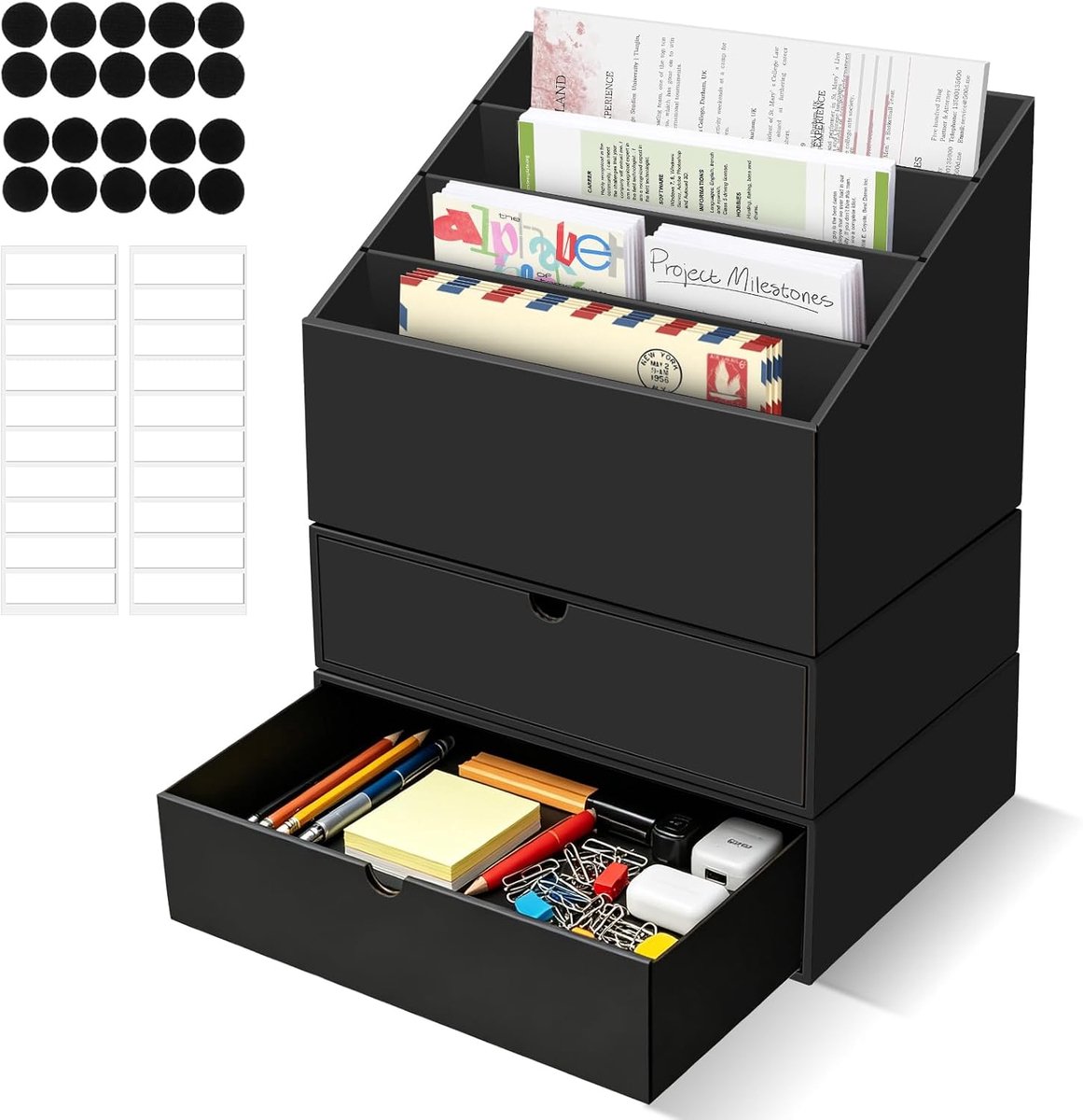 opbergdoos met 4 vakken en 2 opbergdoos, brievenorganizer