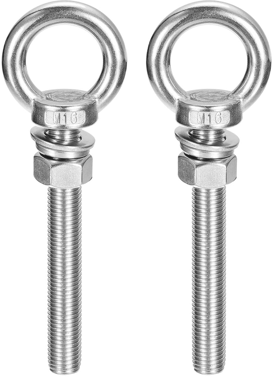 Ophangoog, 2 sets M16 x 120 mm oogschroeven met moer sluitring, 304 roestvrij staal, schouderhefoog voor hangende voorwerpen