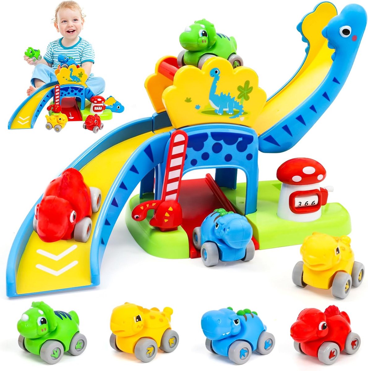Babyspeelgoed vanaf 1 2 jaar Dino Auto Knikkerbaan