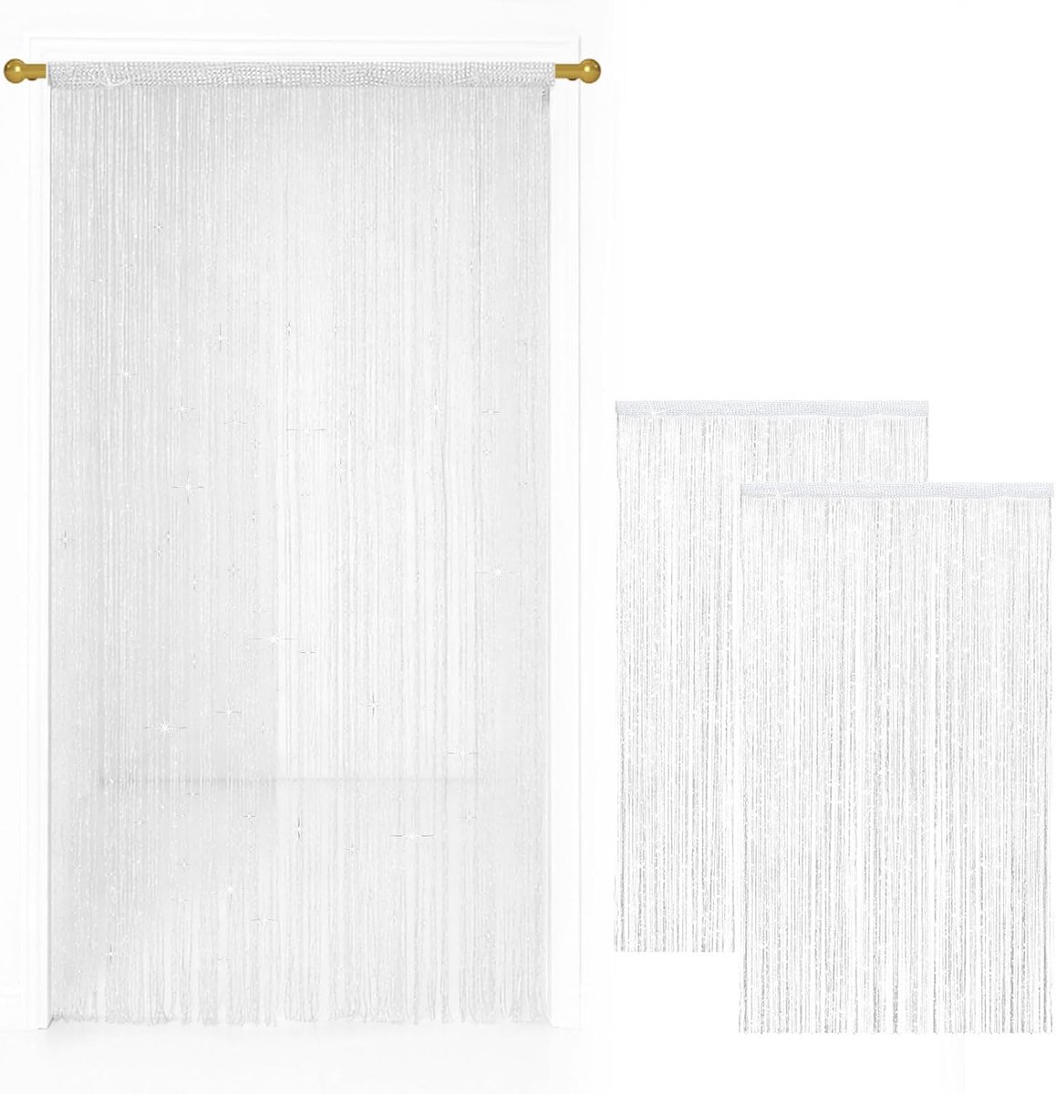 2 stuks draadgordijn deurgordijn, 100 x 200 cm glitter deurgordijn | Glitter Deurgordijn raamdecoratie scheidingswand decoratie parelgordijn geschikt voor bruiloften, cafés, restaurants, deuren