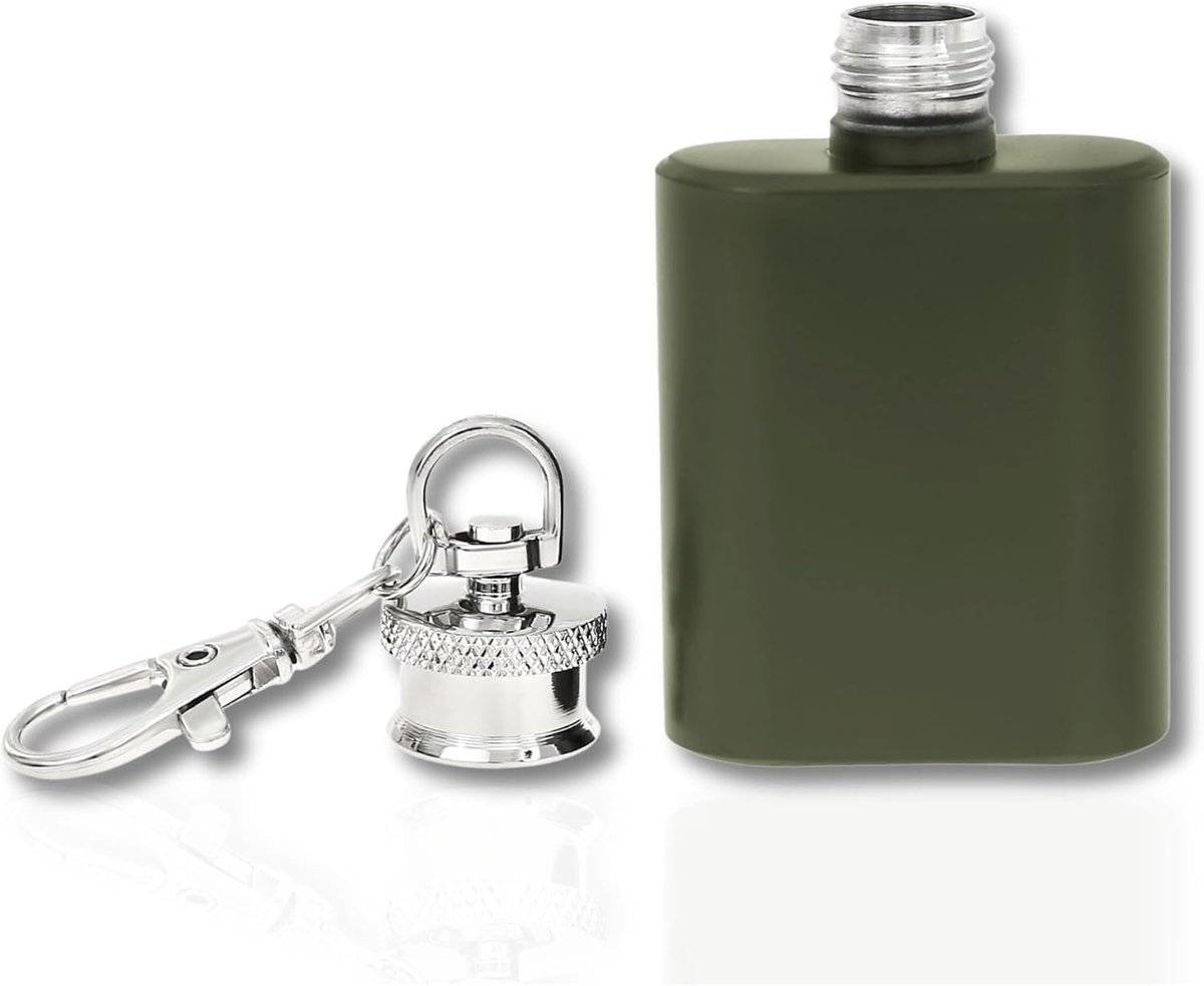 Mini zakplaat sleutelhanger zwart zilver groen roestvrij staal zakplaat klein 30 ml grappige cadeaus voor mannen cadeau mannen adventskalender mannen mini geschenken (groen)