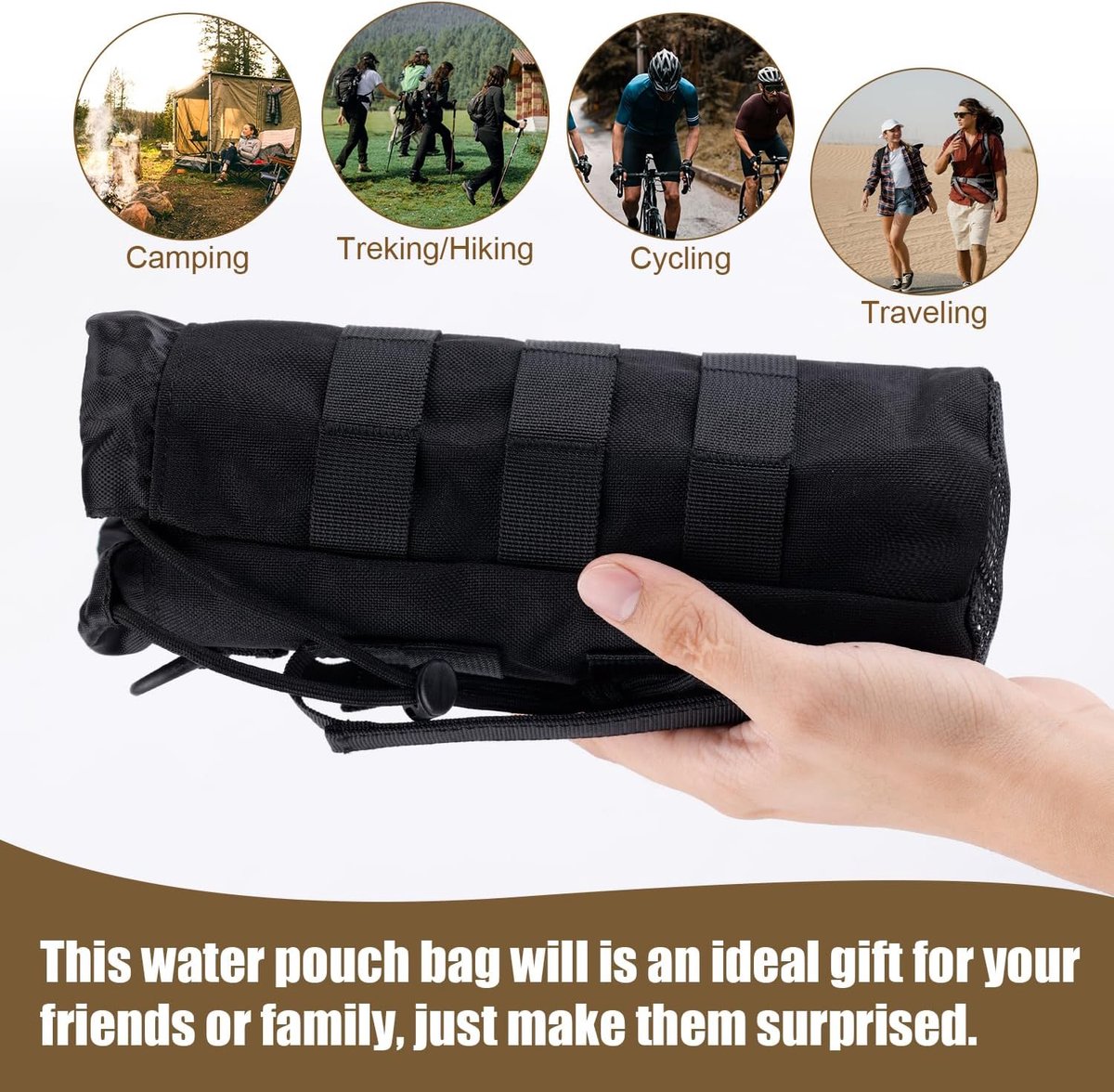 2 stks Molle Waterfleshouder, 1000D Nylon Sport Molle Fleszak Draagtas met Trekkoord Top Mesh Bodem Praktische Molle Bekerhouder voor Outdoor Camping