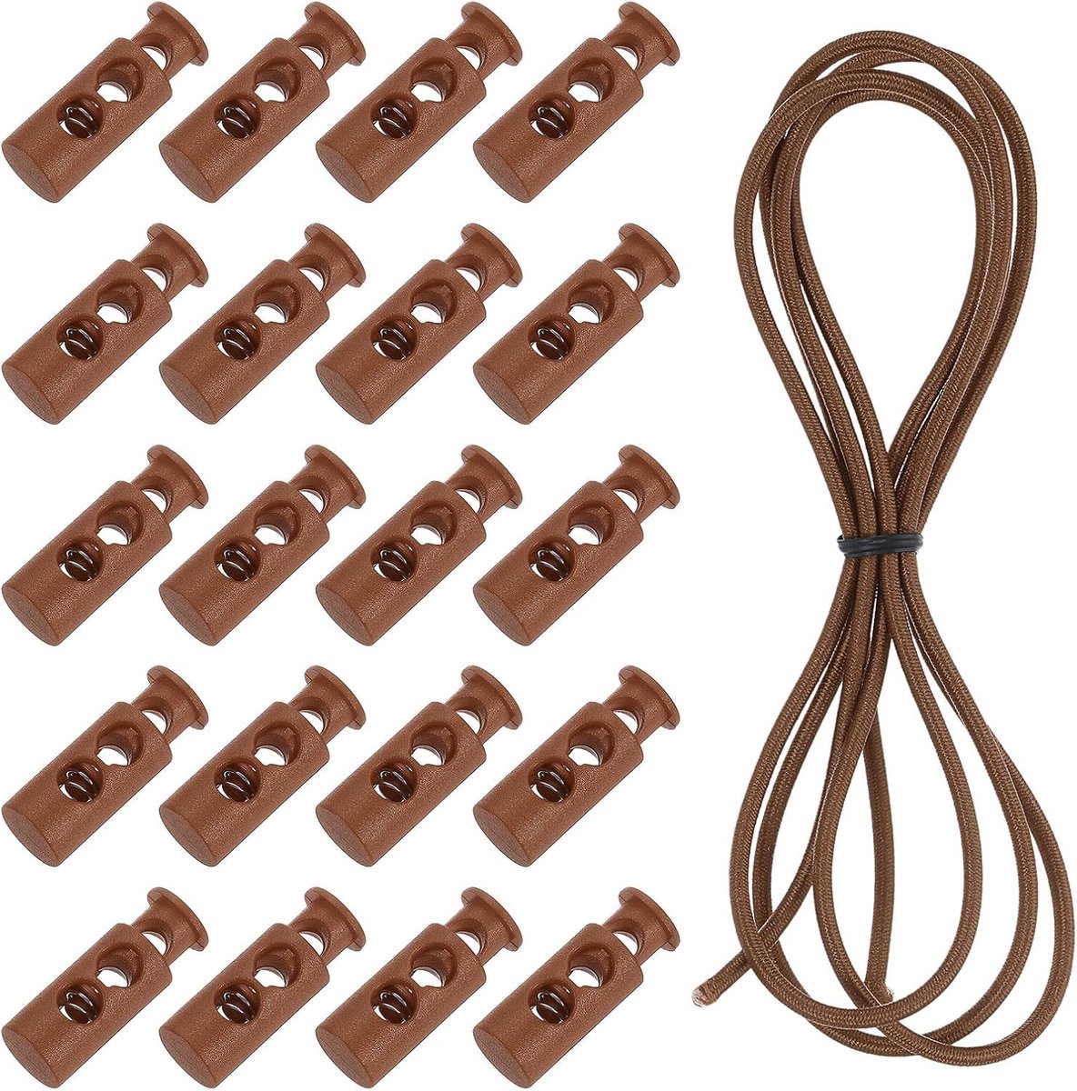 40 stuks dubbel gat koordstoppers met 100 cm elastisch schoktouw, kunststof veer, knevelsluiting met stretch koord voor veters, trekkoorden, paracord, koffie, koffie, 0.35" x 0.95"