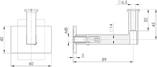 M8 vierkant leuning roestvrij staal houder leuning plat rechte houder houten buis profiel trapleuning vierkante buis houder trapleuning V2A — afbeelding 2