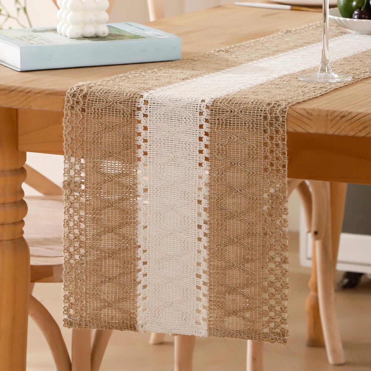 Tafelloper Jute Canvas Boho Wit Tafelcentrum Modern Wasbaar Handgeweven Katoenen Nappe Decoratie Landelijke Bruiloft voor Verjaardag Doop Tissu Deco 30 x 240 cm