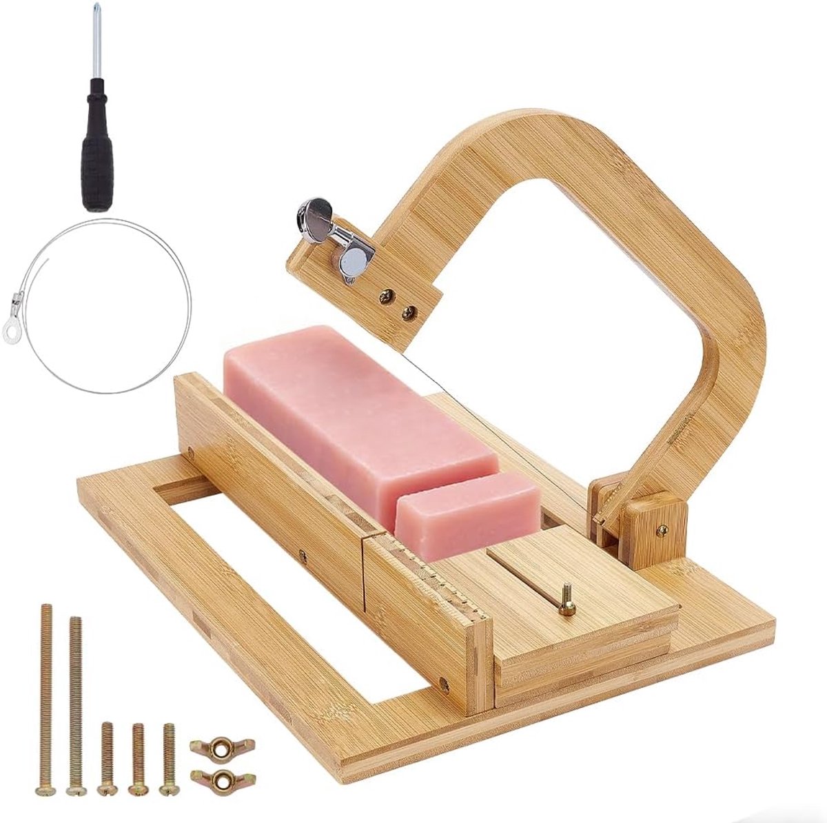 Houten Zeepsnijders Verstelbare Draad Snijder Houten Basis Tool Voor Handgemaakte Zeep Maken Kaars Trimmen Zeep Snijden Ambacht Decoratie, 30,39 x 4,97 cm