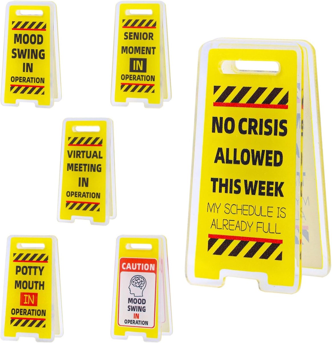 lasuroa 6 Stuks Grappige Bureauborden, Mini Grappige Acryl Bureau Waarschuwingsborden Humoristische Kantoordecoratie Collega Grappen Cadeaus voor Kantoorbenodigdheden en Decoratie