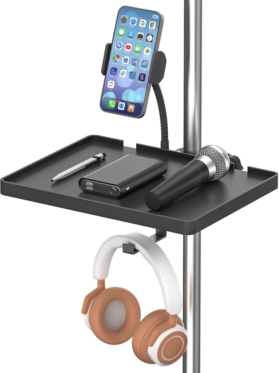 microfoonstandaard met verstelbare microfoonstandaard, telefoonhouder, 22 x 16,5 cm, microfoonstandaard, inklapbare muziekstandaard, accessoires voor live streaming, karaoke-opnames