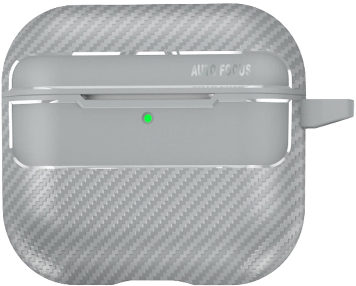 Mobigear Hoesje geschikt voor Dun Apple AirPods 4 Hardcase Hoesje | Mobigear Carbon Fiber - Grijs
