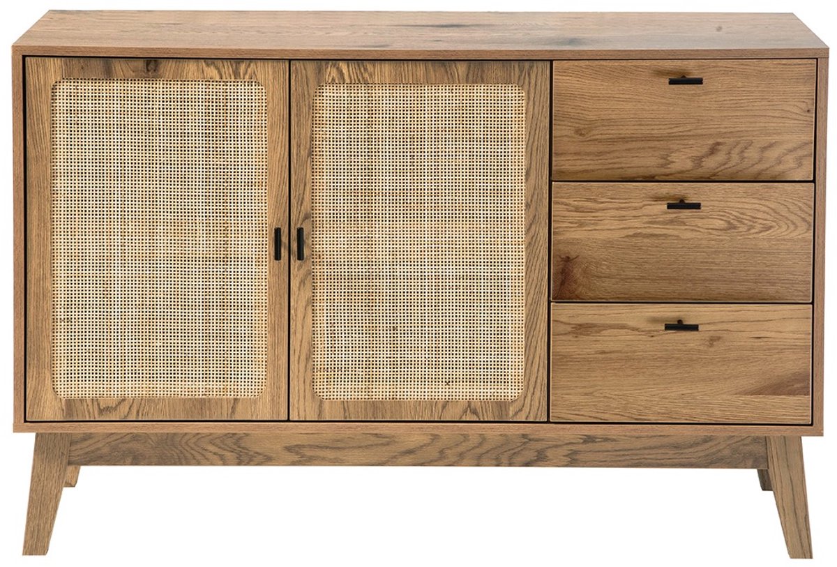 CALICOSY - Buffet 2 deuren en 3 laden met rieten fronten L120 cm - ALIA