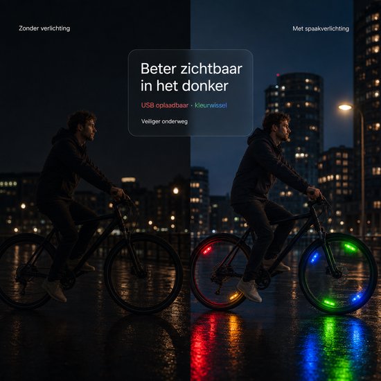 BOTC Spaakverlichting Fiets - Fiets reflecterende bladen - 7 Kleuren - Fietslamp USB Oplaadbaar - Spaakverlichting met bewegingssensor - 1 Stuk van BOTC — afbeelding 3