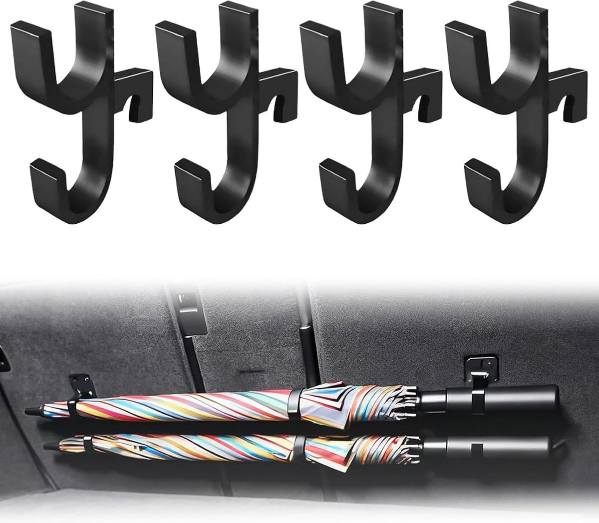 4 stuks parapluhouders voor auto, parapluhouder, auto, kofferbak, generieke haken, paraplu, kofferbak voor SUV, vrachtwagen (zwart)