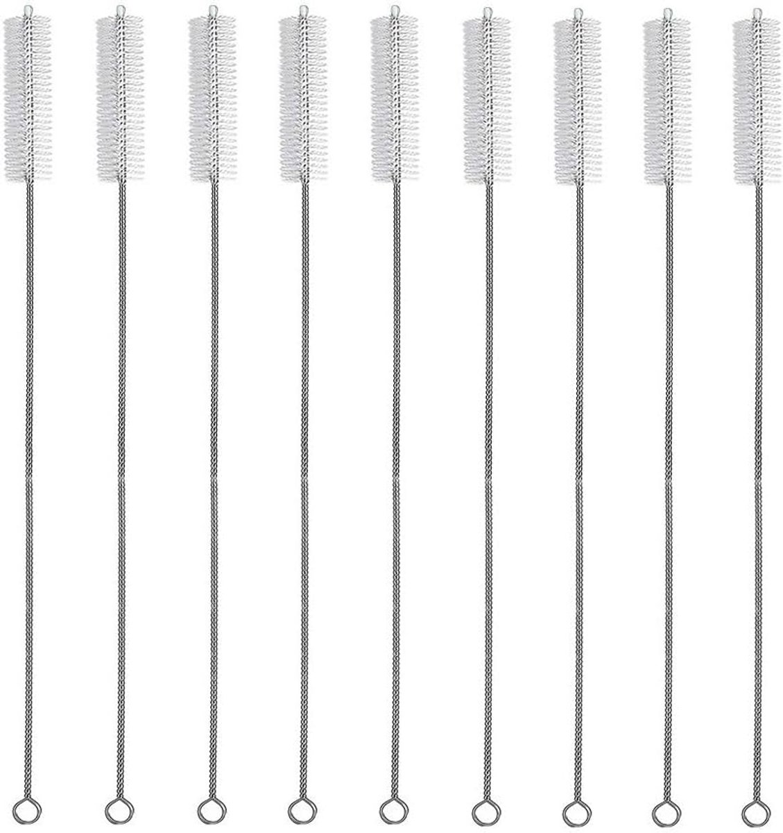 Schoonmaakborstel 200 x 20 mm - RVS nylon borstel - 12 stuks - Geschikt voor diverse maten rietjes - ShopVlot
