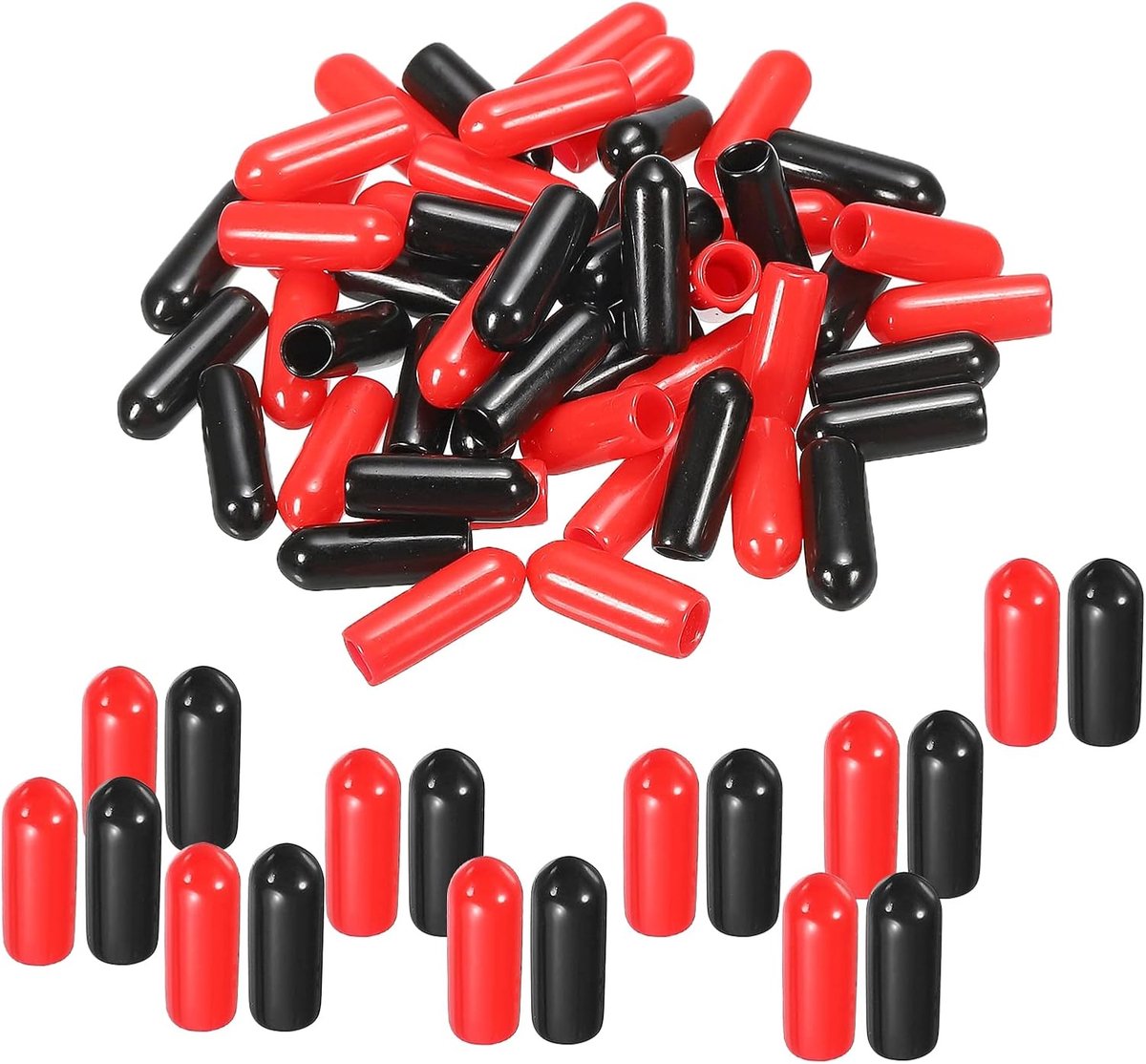 50 stuks rubberen eindkappen assortiment 4 mm vinyl schroef schroefdraad bescherming voor schroeven bouten zwart rood