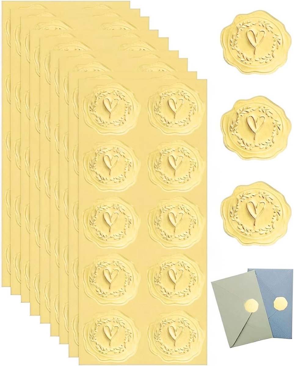100 stuks zegelwasstickers, 35 mm, hart, goud, zelfklevend, voor enveloppen, uitnodigingen, bruiloft, verjaardag, stickers, sluiting, envelop, cadeau, decoratie, scrapbooking stickers
