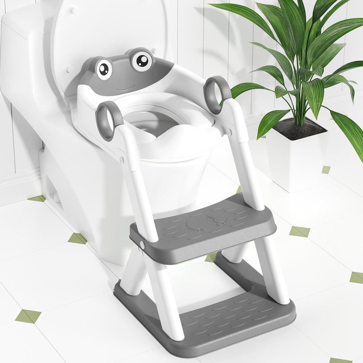 Toiletstoel Kikker - Potjestrainer Kinderen - Zindelijkheidstraining - In hoogte verstelbaar - 15.7 inch breed - Grijs