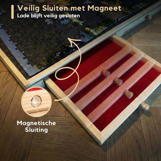 Gedetailleerde weergave van de magnetische sluiting van een sorteerlade met een rode binnenkant.