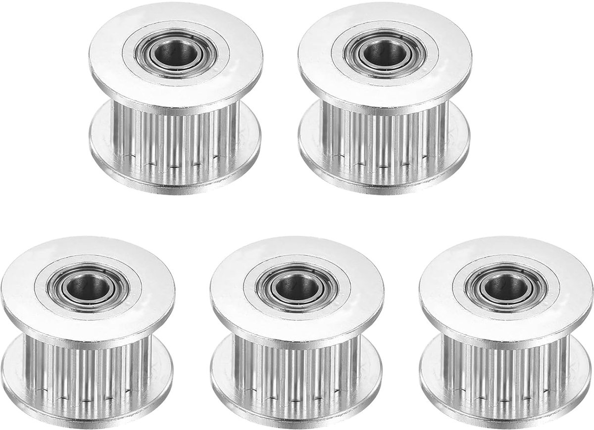 2GT Leeglooprol, 20 tanden, 4 mm boring, aluminium tandriemschijf voor 6 mm breedte, 20T tandriem voor 3D-printer, CNC, tandriem-5 stuks, zilver