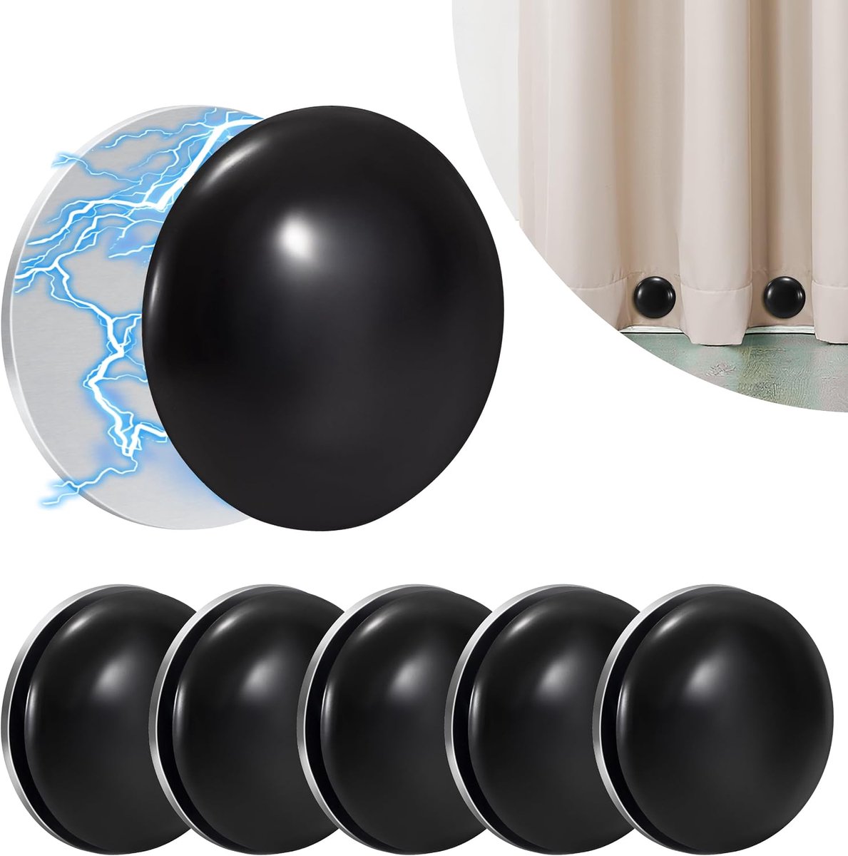 gewichten voor gordijnen, rond, magnetisch, rond, voor gordijnen, magneten voor douchegordijnen, ramen, tafelkleden, 6 stuks, zwart
