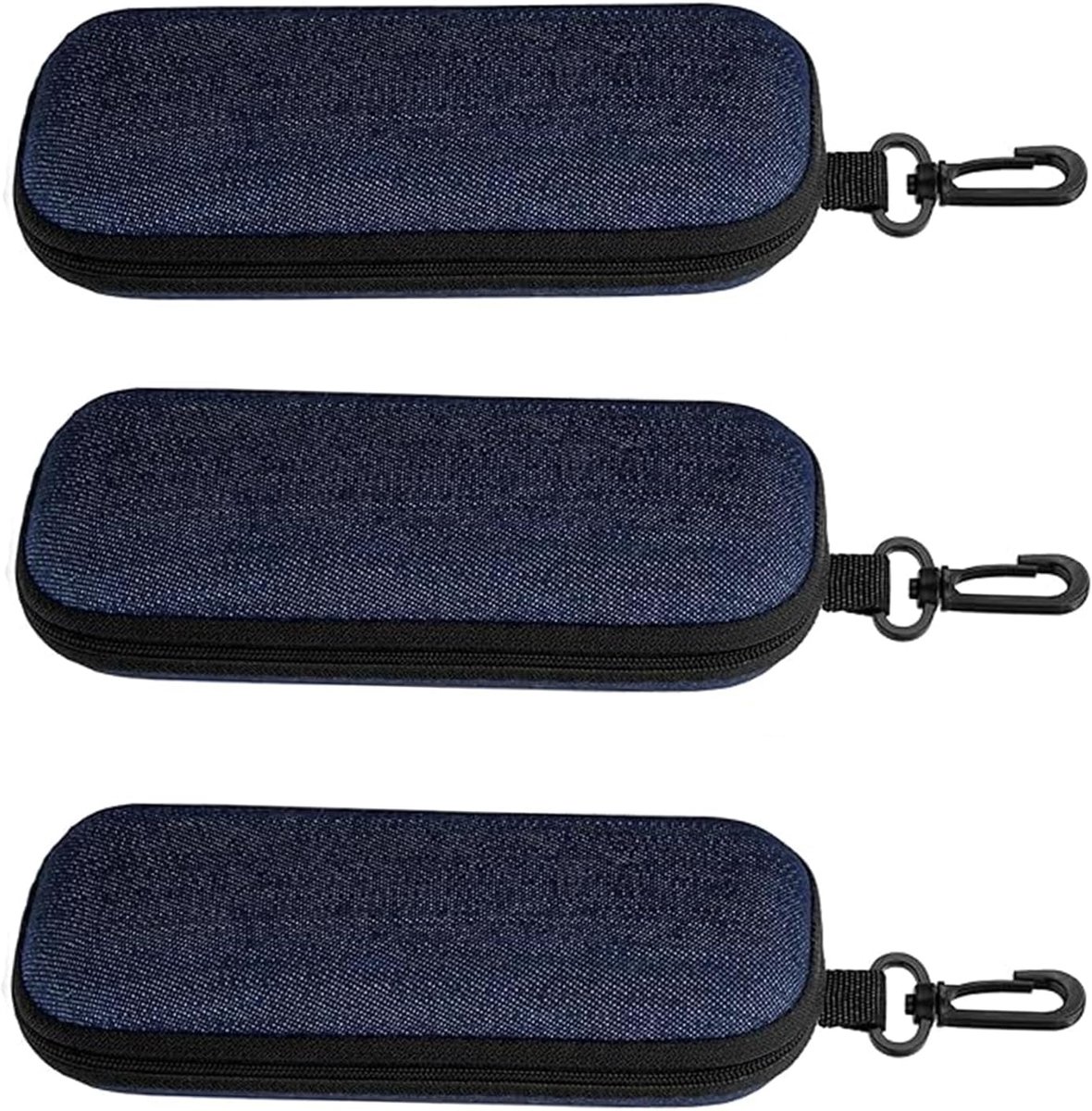 3 stuks brillenkokers van denimstof, brillenkoker, hardcase, draagbare reisbrillenkoker met ritssluiting, zonnebrillen, modieuze harde brillenkoker voor dames en heren brillen zonnebril