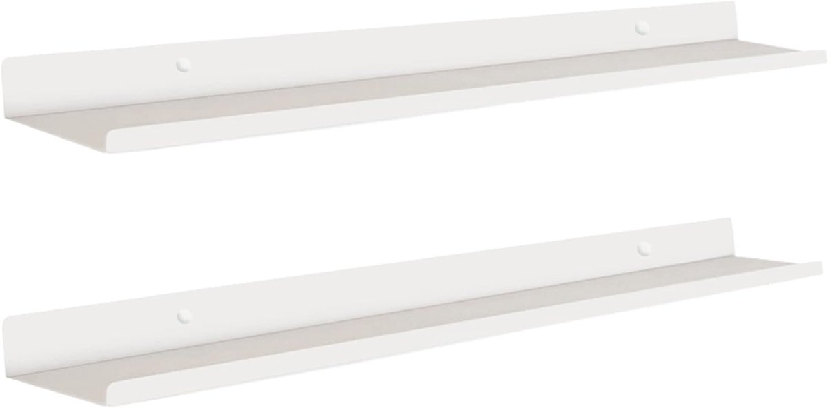 hangend wandrek, zwevend wandrek, 70 cm (2 stuks), plank voor hangende foto's, witte wandplanken voor keuken, woonkamer, slaapkamer, badkamer enz. | Metalen rek (2, wit)