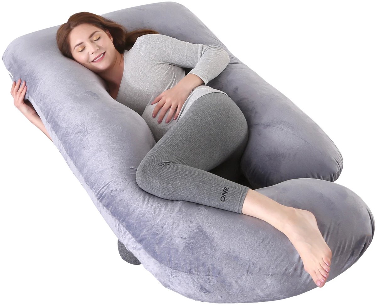 G&G zwangerschapskussen - Voedingskussen - Zijslaapkussen - Lichaamskussen - Body pillow - 170cm - G-vorm - Pluche - Wasbaar