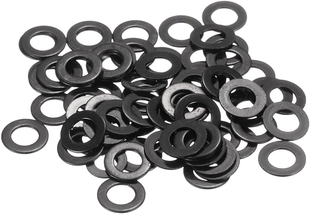 100 stuks M4 sluitringen, M4 x 8 x 0,5 mm, carrosserieschijven, 304 roestvrij staal, platte sluitringen voor schroeven, bouten en moeren, zwart