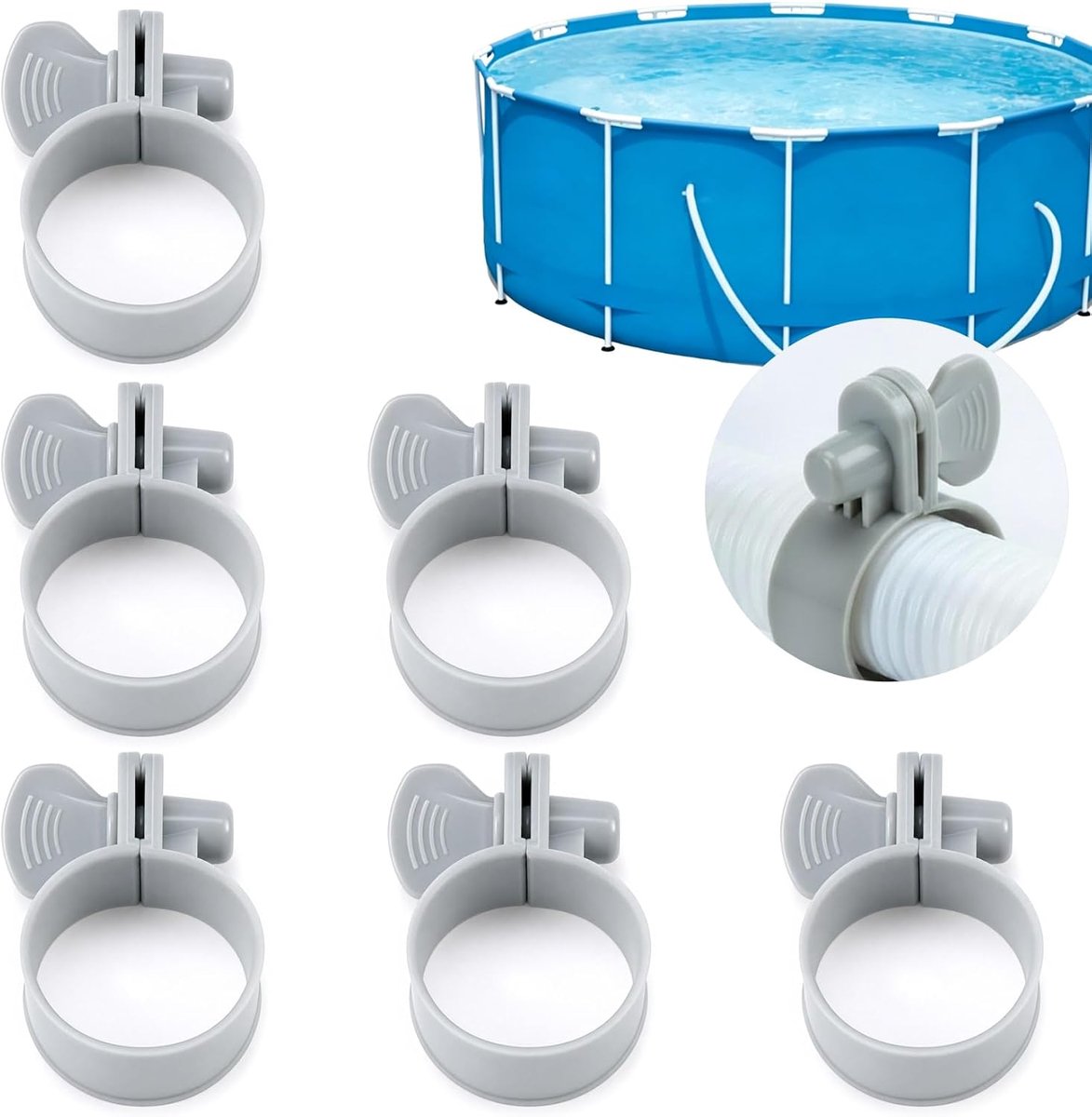 6 sts Slangklemmen voor Zwembad 32-38 mm | Kunststof Filterpomp Slangbeugel Verstelbaar | Geschikt voor Zwembadslang & Zwembad 3,18-3,81 cm