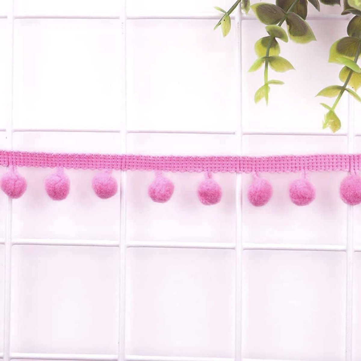 12 mm, om te knutselen, decoratieband met pompons, ballen, pompons, franjes, sierband, decoratieve boord, naai-accessoires voor doe-het-zelf knutselen, kleding, kostuums, naaien, decoratie, donkerroze