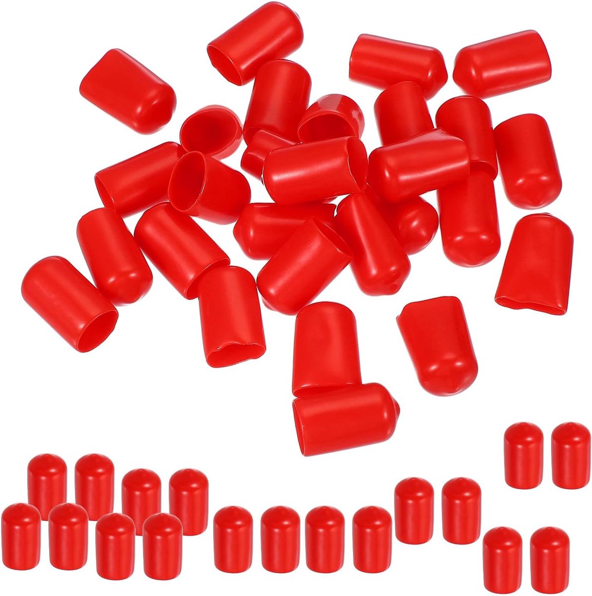 Ronde rubberen eindkappen 12 mm ID, 50 stuks rubberen boutafdekkappen vinyl rubber flexibele schroefdraadbeschermers voor metalen buisstangbouten, rood
