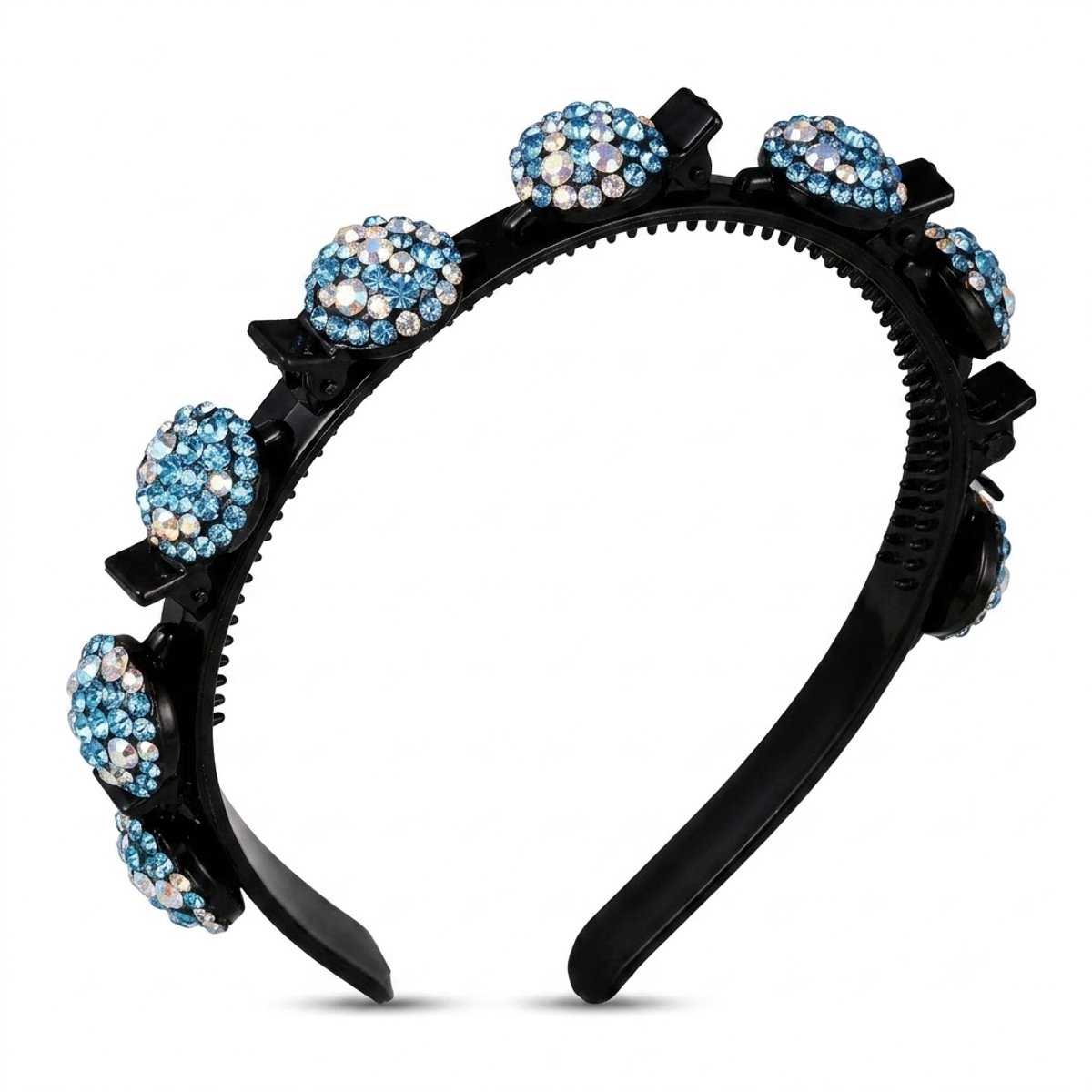 Zwartkleurige diadeem dames met blauwe strass kralen, smalle haarband met antislip tanden, elegante diadeem voor dagelijks gebruik, feest, bruiloft en speciale gelegenheden
