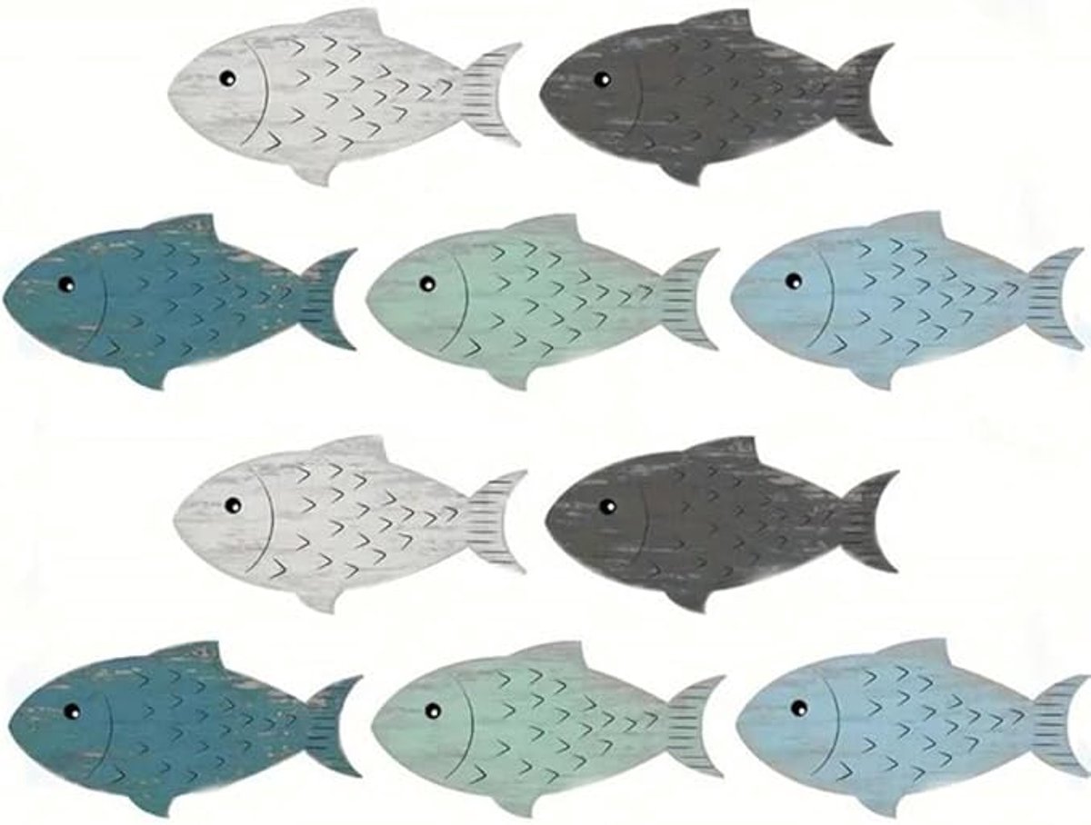 10 Stuks - Houten wanddecoratie met oceaanmotief - Houten ornamenten - Wanddecoratie - Geschikt voor woonkamers, slaapkamers, eetkamers en gangen