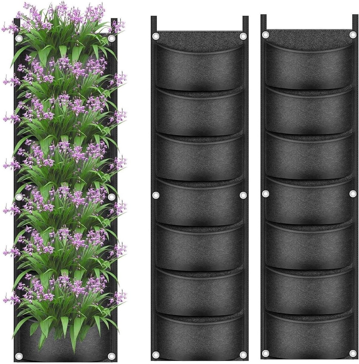 Hangende plantenzakken - Verticale tuinbak - Planten Kweken - 7 Vaks Ontwerp - 30 x 115 cm - Zwart