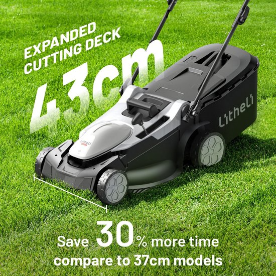 Accu Grasmaaier - Elektrische Maaier - Gazon Onderhoud - Borstelloze Motor - 43 cm Snijdbreedte - Zwart — afbeelding 3