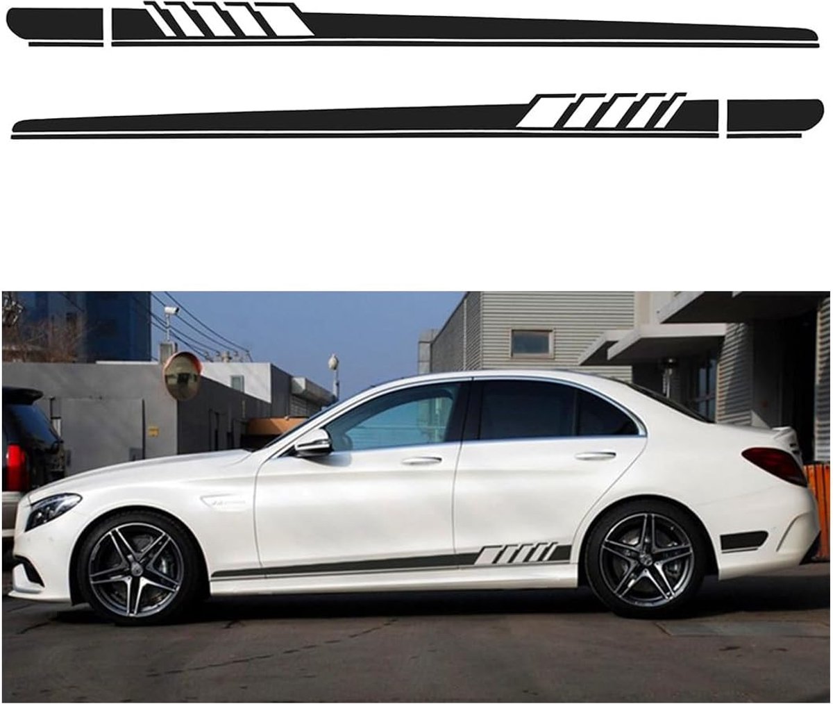 2 stuks racewagen-carrosseriestickers, autostickers, zijstrepen, carrosseriestrips, dakrok, sticker, bumper, gemodificeerde carrosseriestrips, stickers (zwart)