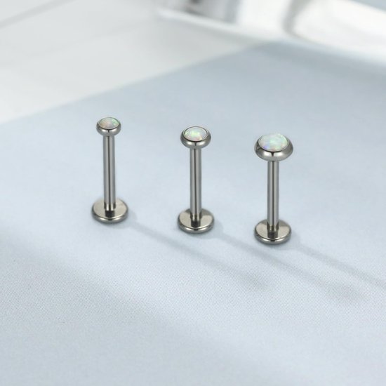 hengkaixuan 3 stuks opaal labret oorstekers 16G lippiercing G23 titanium tragus conch oorbel met binnendraad labret sieraden kraakbeen helix piercing Medusa sieraden 6/8/10 mm — afbeelding 3